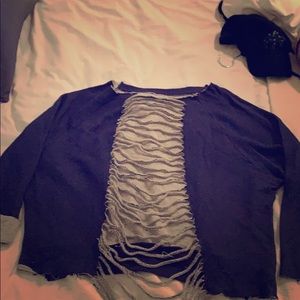 Purple shredded-back sweatshirt, super cozy